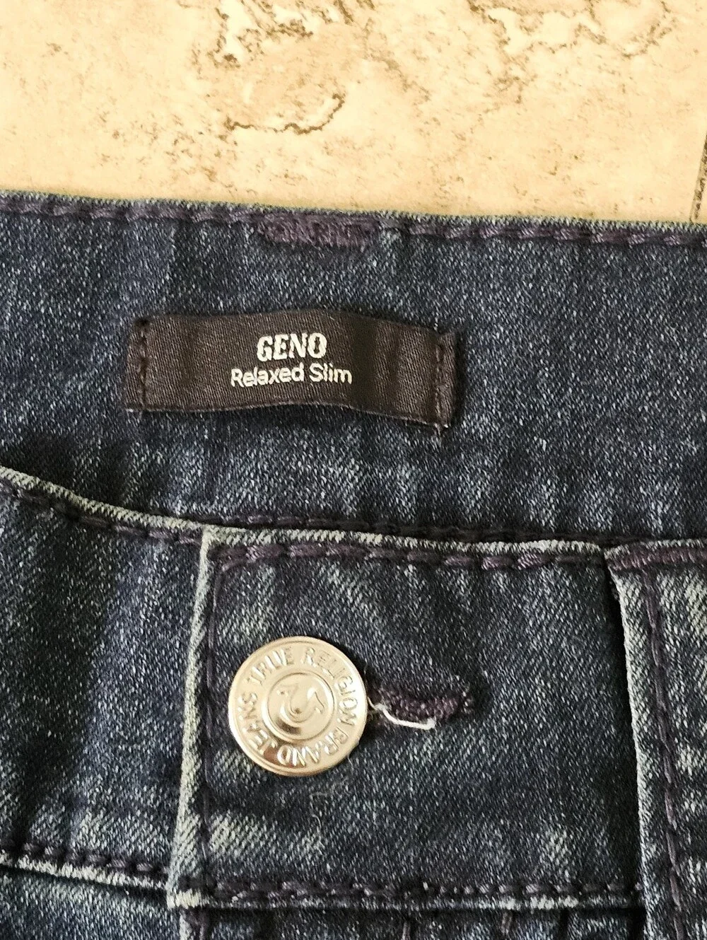 True Religion Jeans Mens 34x32 Blue Geno Flap Big T Relaxed Slim
